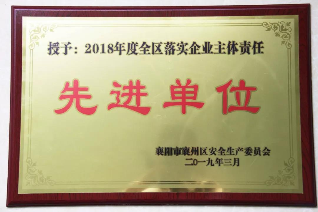 乐投在线重工被授予2018年度 全区落实企业主体责任先进单位